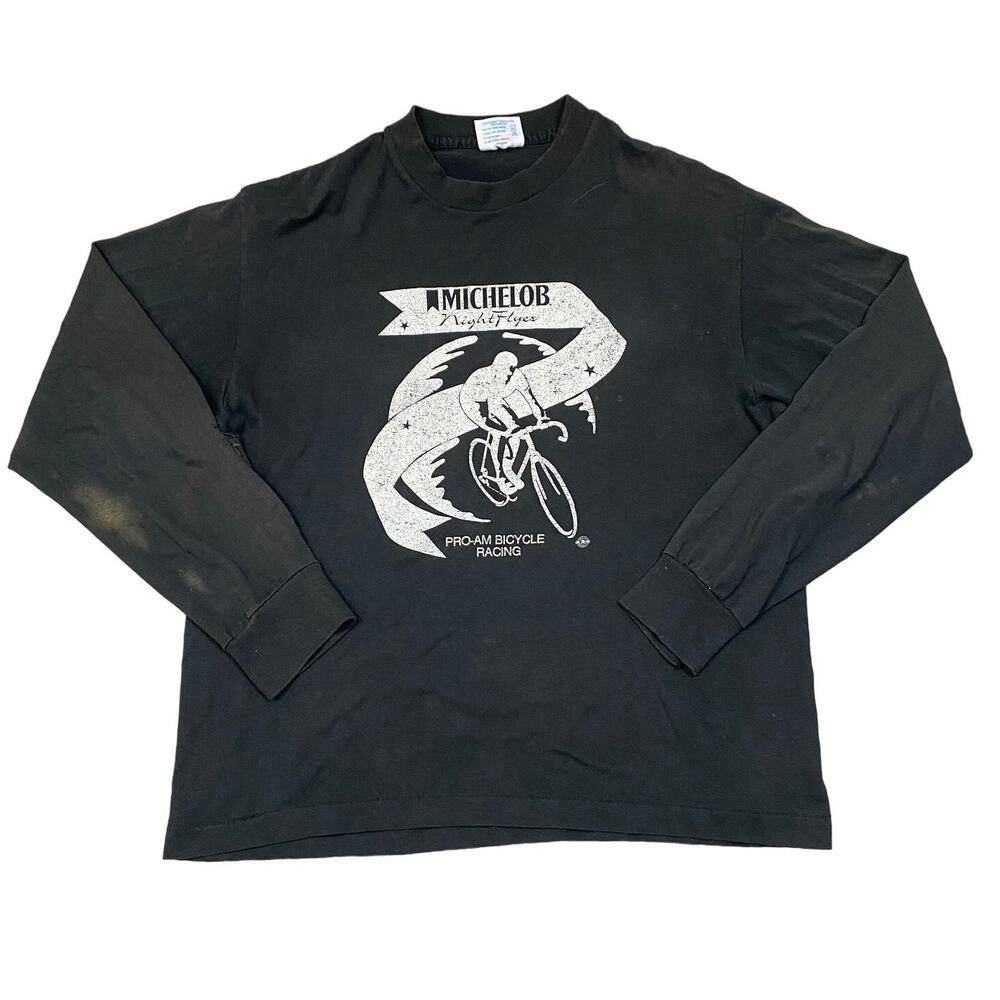 VTG 80s 90s Michelob Night Flyers Pro Am Bicycle Racing Long Sleeve Men's Large